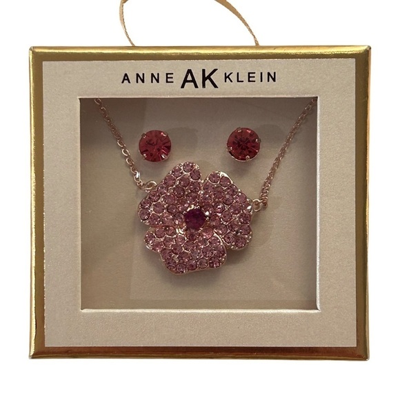Anne Klein Pink and Mauve Crystal Necklace and Earring Set- Brand new in box, - Picture 1 of 3